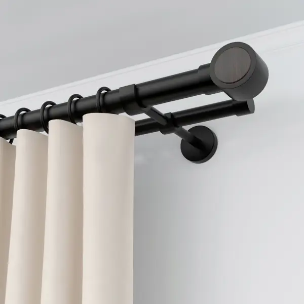 Настенный карниз раздвижной двухрядный KREAFORTA Киркук d25/28 200-360 см металл цвет черный