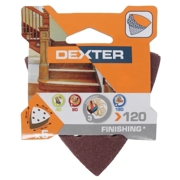 Лист шлифовальный на бумажной основе для ДШМ Dexter P120 93x93 мм, 5 шт.