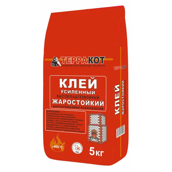 Клей для облицовки печей и каминов Терракот огнеупорность 400°С 5 кг
