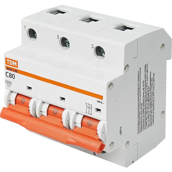 Автоматический выключатель TDM Electric ВА47-100 3P C80 А 10 кА SQ0207-0076