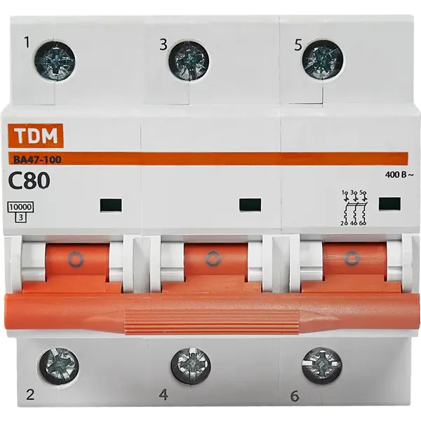 Автоматический выключатель TDM Electric ВА47-100 3P C80 А 10 кА SQ0207-0076