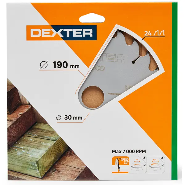 Диск пильный по дереву Dexter FD-E031903024T 24Т 190x30x1.2 мм, кольца: 20 и 25.4