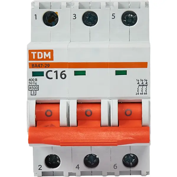 Автоматический выключатель TDM Electric ВА47-29 3P C16 А 4.5 кА SQ0206-0109