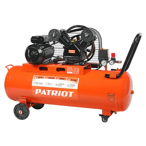 Компрессор ременной масляный Patriot LRM 100-480R, 100 л 480 л/мин 2.2 кВт