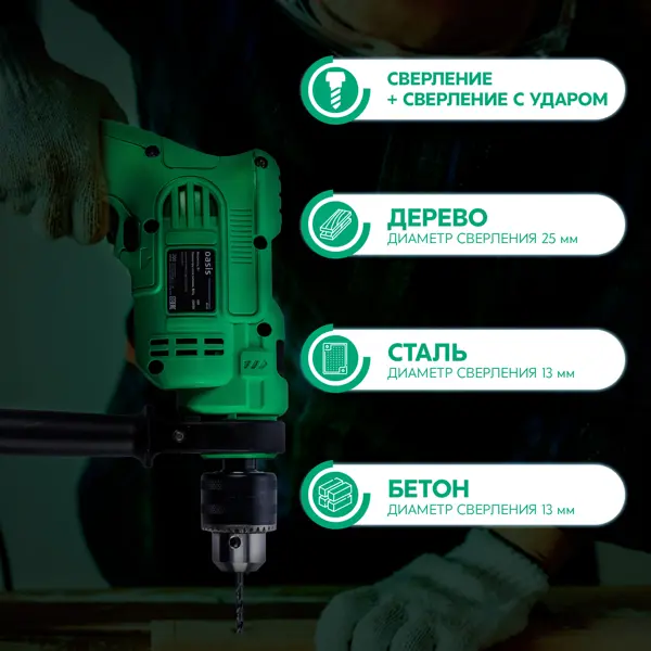 Дрель сетевая ударная Oasis Eco DU-60, 600 Вт