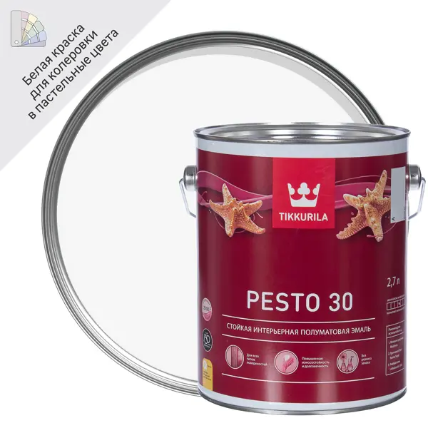 Эмаль Tikkivala Pesto 30 полуматовая цвет белый 2.7 л