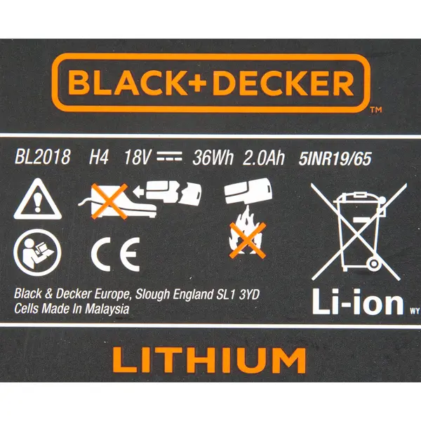 Аккумулятор Black&Decker, 2 Ач, 18 В универсальный