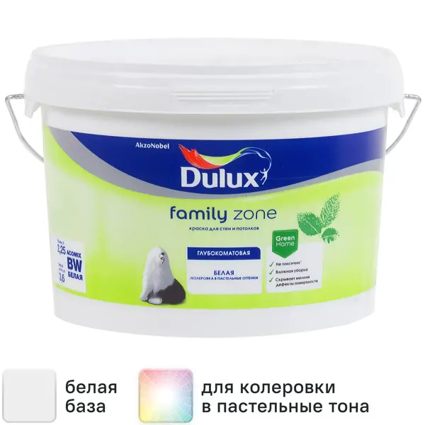 Краска для стен Dulux Family Zone матовая цвет белый база BW 2.25 л