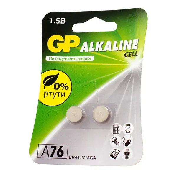 Батарейка GP A76F-2CRU2 марганцево-цинковая A76 LR44 V13GA 2 шт.
