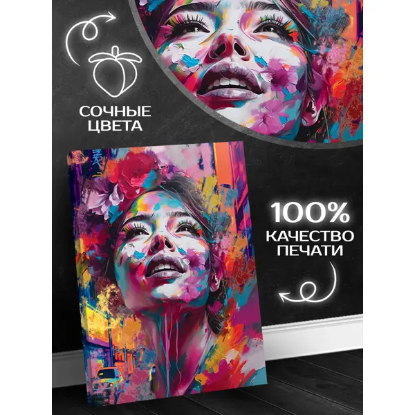Картина на холсте Девушка в красках 40x50 см