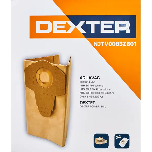 Мешки бумажные для пылесоса Dexter NJTV0083ZB01 30 л, 4 шт.