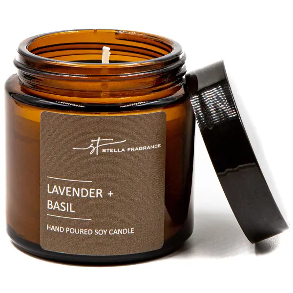 Свеча ароматизированная в стеклянной банке Stella Fragrance Lavender Basil коричневая 90 г