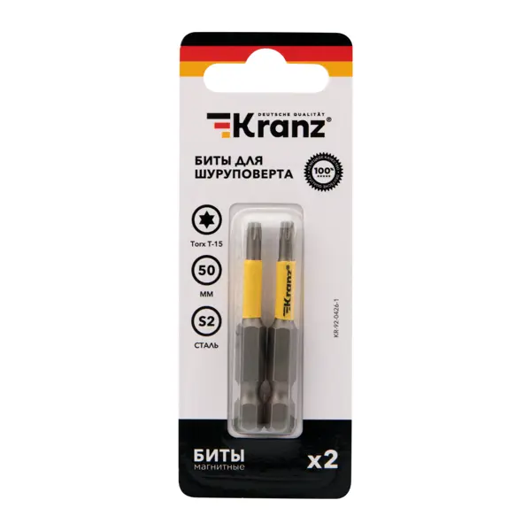 Бита магнитная Kranz T15x50 мм, 2 шт.