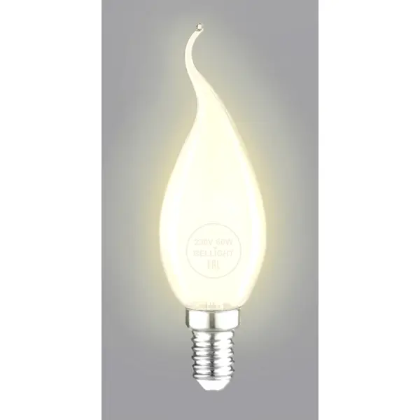Лампа накаливания Bellight E14 230 В 60 Вт свеча на ветру матовая 3 м2 свет тёплый белый