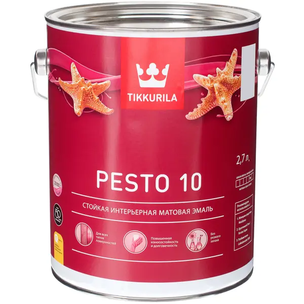 Эмаль Tikkivala Pesto 10 матовая цвет белый 2.7 л