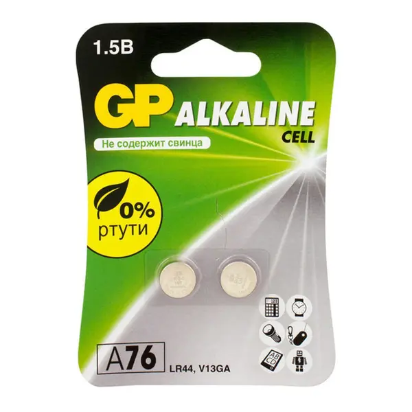 Батарейка GP A76F-2CRU2 марганцево-цинковая A76 LR44 V13GA 2 шт.