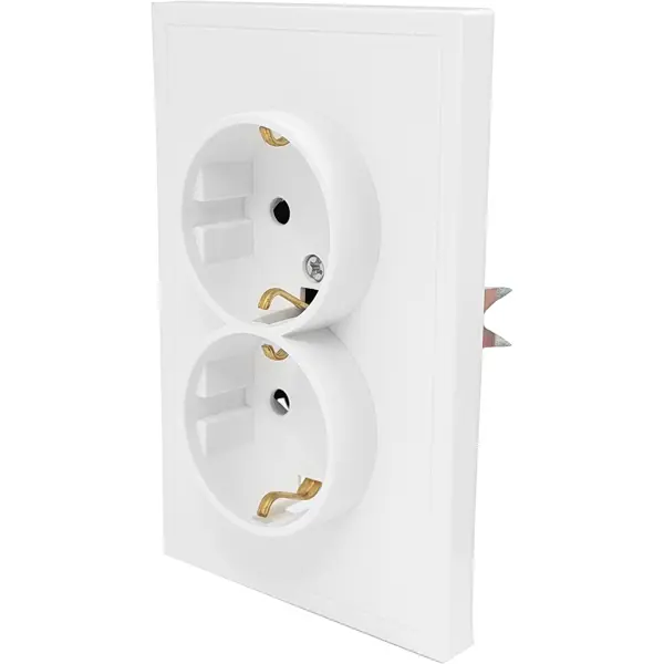 Розетка двойная встраиваемая Mirkl Grace с заземлением цвет белый