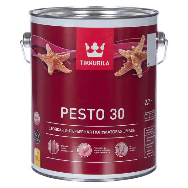 Эмаль Tikkivala Pesto 30 полуматовая цвет белый 2.7 л