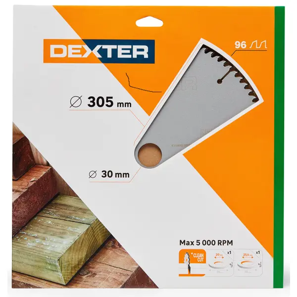 Диск пильный по дереву Dexter FD-E033053096T 96Т 305x30x1.2 мм, кольца: 20 и 25.4